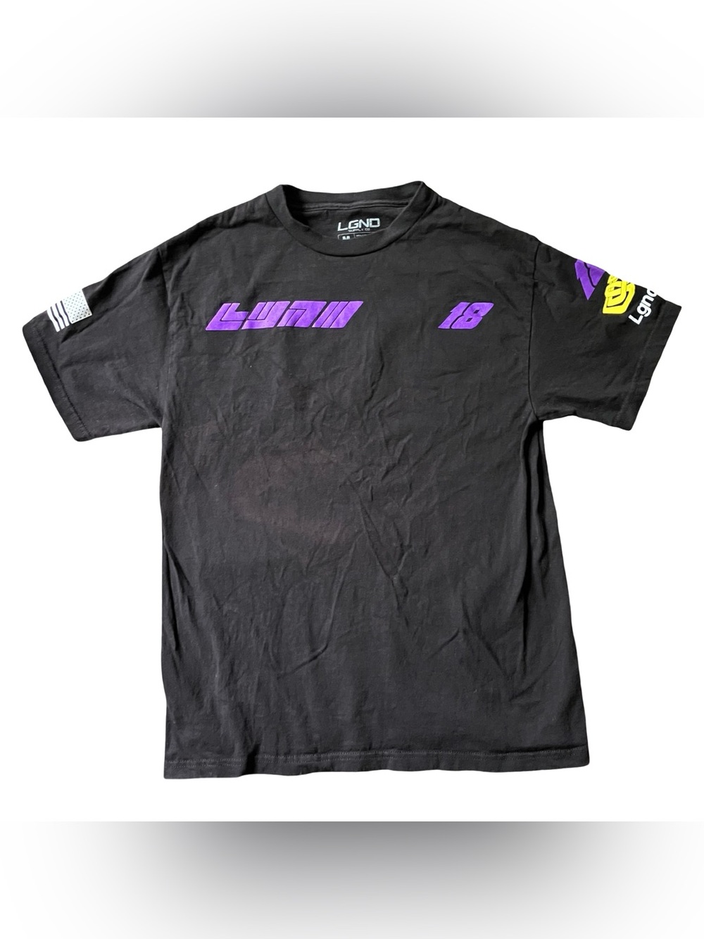 LGND Supply Co T-Shirt Men's M Black Purple Legend Race Team 18 US Flag Logo